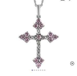 🆕️⛪️ Simulated Pink & White Diamond Cross Pendant Necklace in Stainless Steel⛪️
